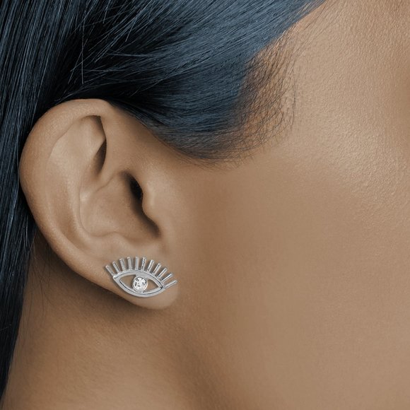 🌚 Silver // Evil Eye Earrings Removable Jacket - Picture 4 of 4